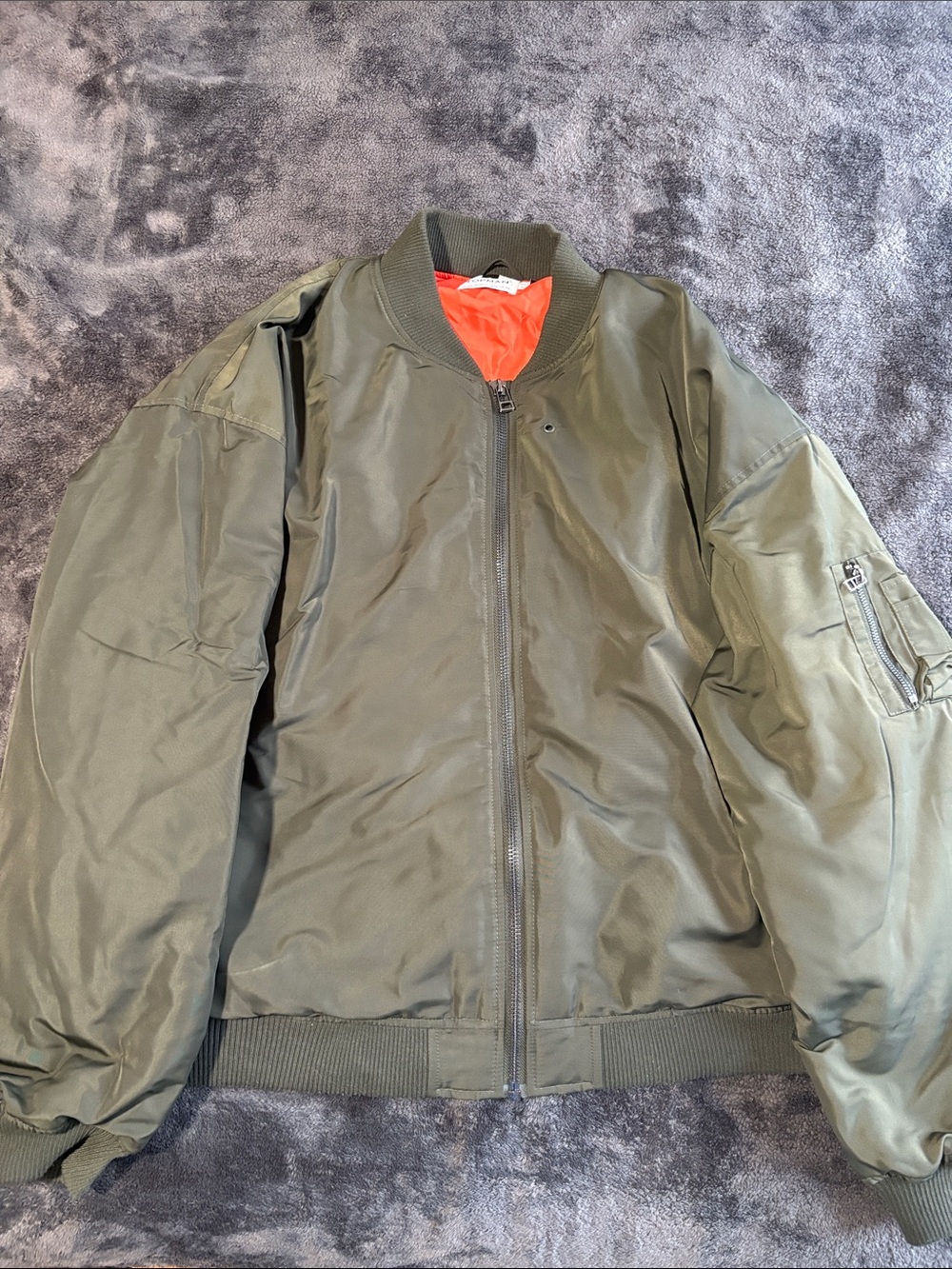 Topman Olive Green Bomber Jacket with Orange Lining